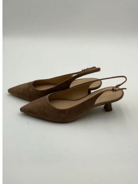 Michael Kors Brown Suede Slingback Kitten Heels - Women Shoes